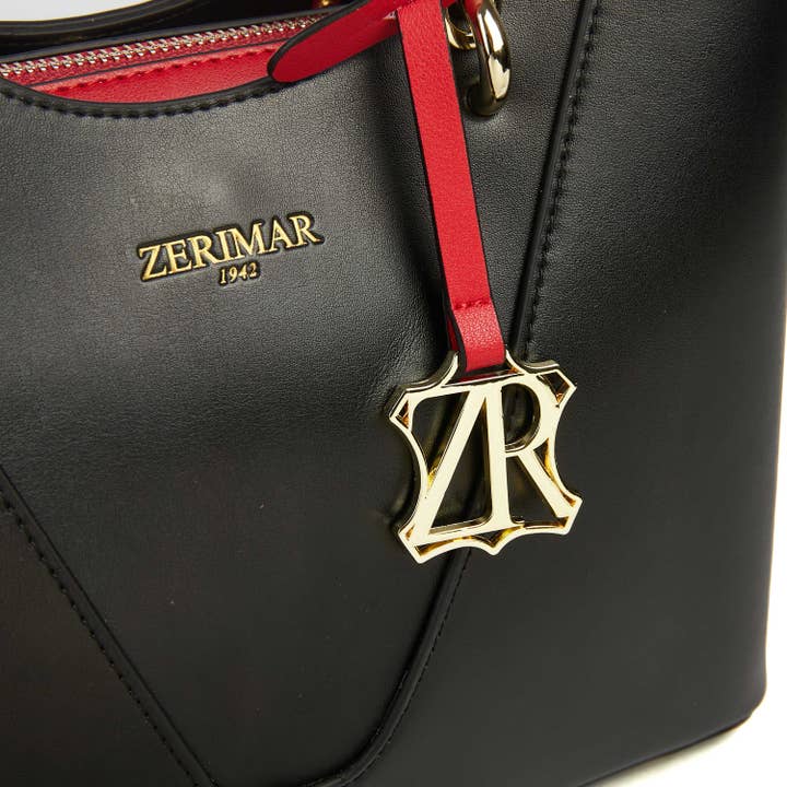Negro-rojo Bolso de Cuero para Mujer Zerimar - Exclusivo y Casual Grabado de venta al por mayor en Faire