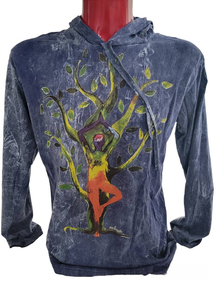 Sudadera TJ323 de manga larga con estampado serigrafiado de árbol de yoga de pie, azul
para venta al por mayor de Evergreen Guardian Imports
