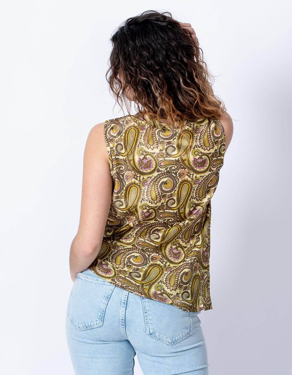 yellow Basic Silk Sleeveless Shirt for wholesale on Faire3