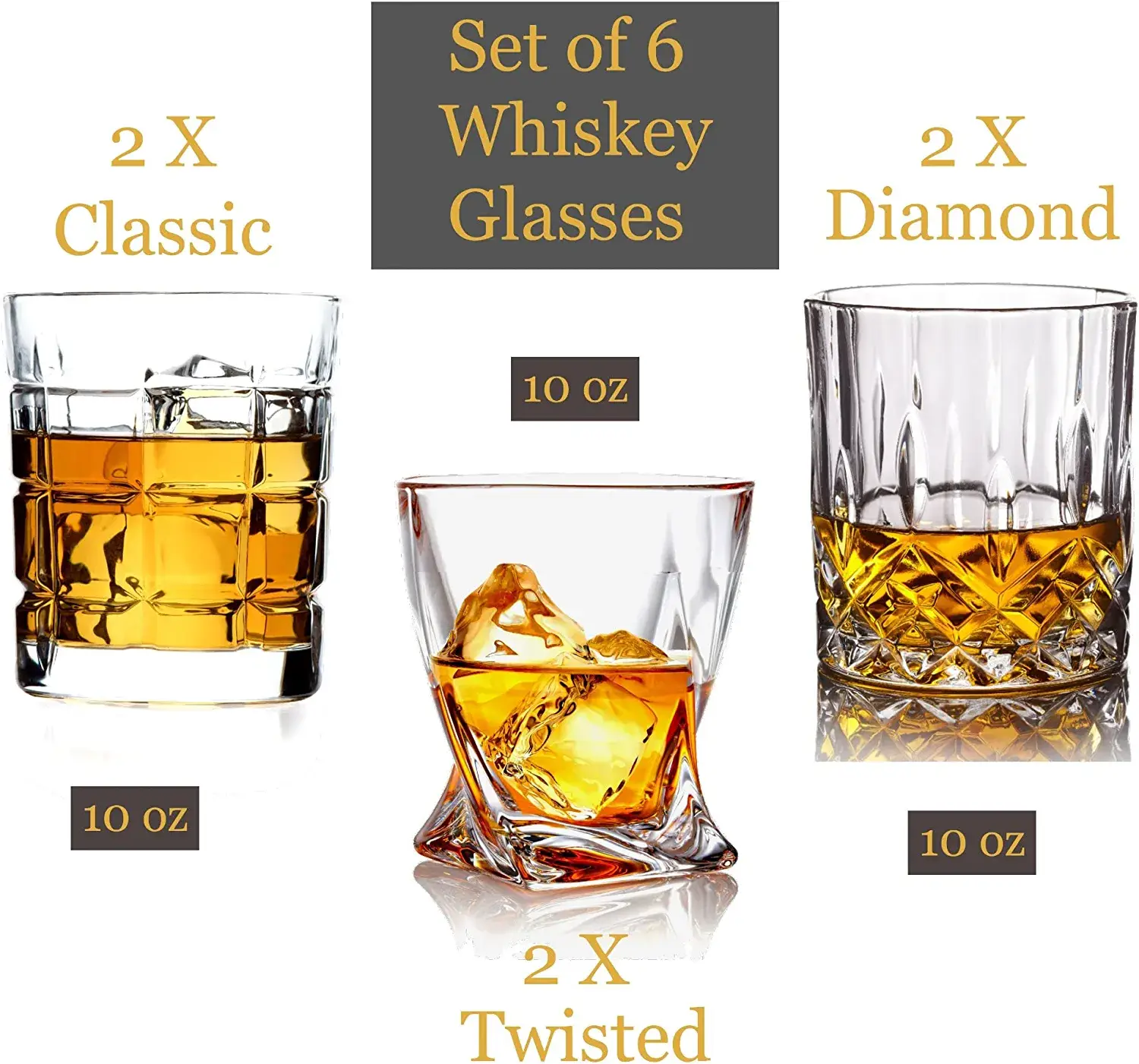 Bezrat - Wholesale Cocktail/Liquor Glass - Set of 6 - Mix and Match Whiskey Glasses - 10 oz1