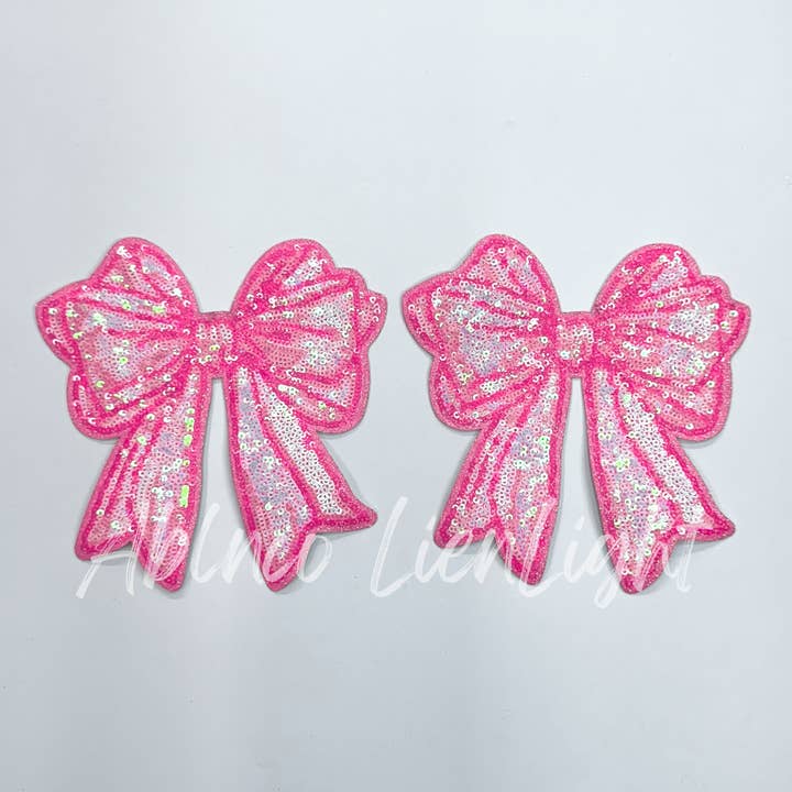 ABLNco - Wholesale Patch - Side Bow Pink Coquette Sequins Patch 0