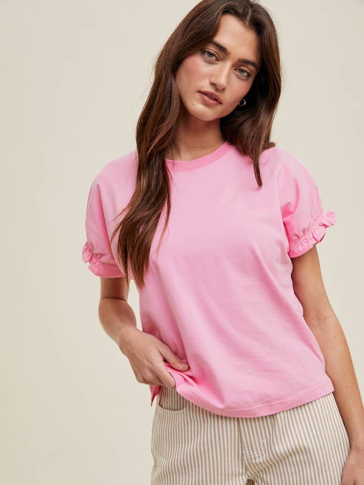 PUNCH HI-LOW FRILL DETAIL KNIT TOP / WL24-9502 for wholesale on Faire