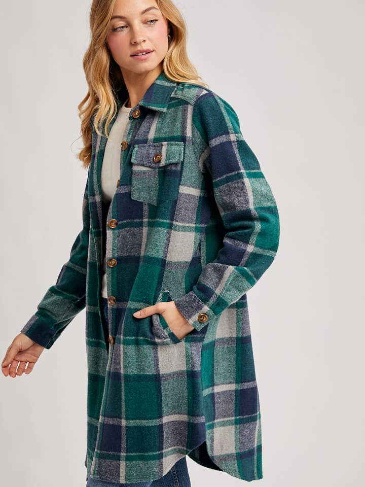 Bluivy - Wholesale Shirt Jacket/Shacket - Women’s - FLANNEL PLAID LONGLINE SHACKET3