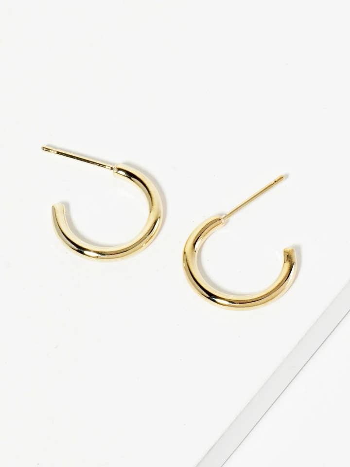 Polished 14K-Gold-Dipped 15mm Thin Open Hoop Earrings for wholesale by Wild Honey
