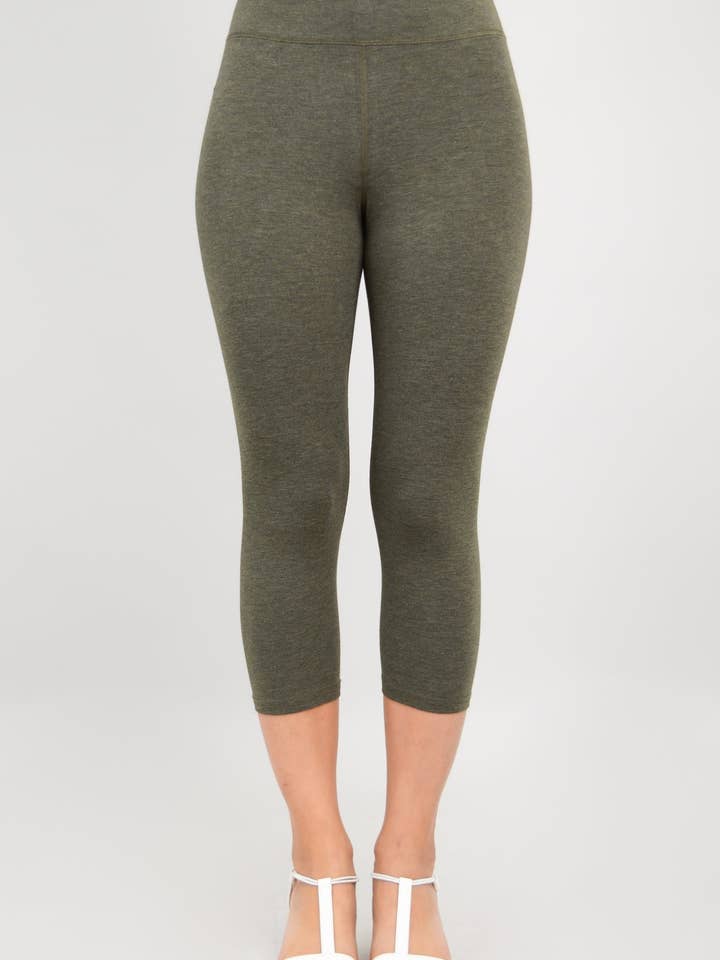 Riley Capri, Yarn Dye Khaki, Bamboo for wholesale by Blue Sky Clothing Co LLC