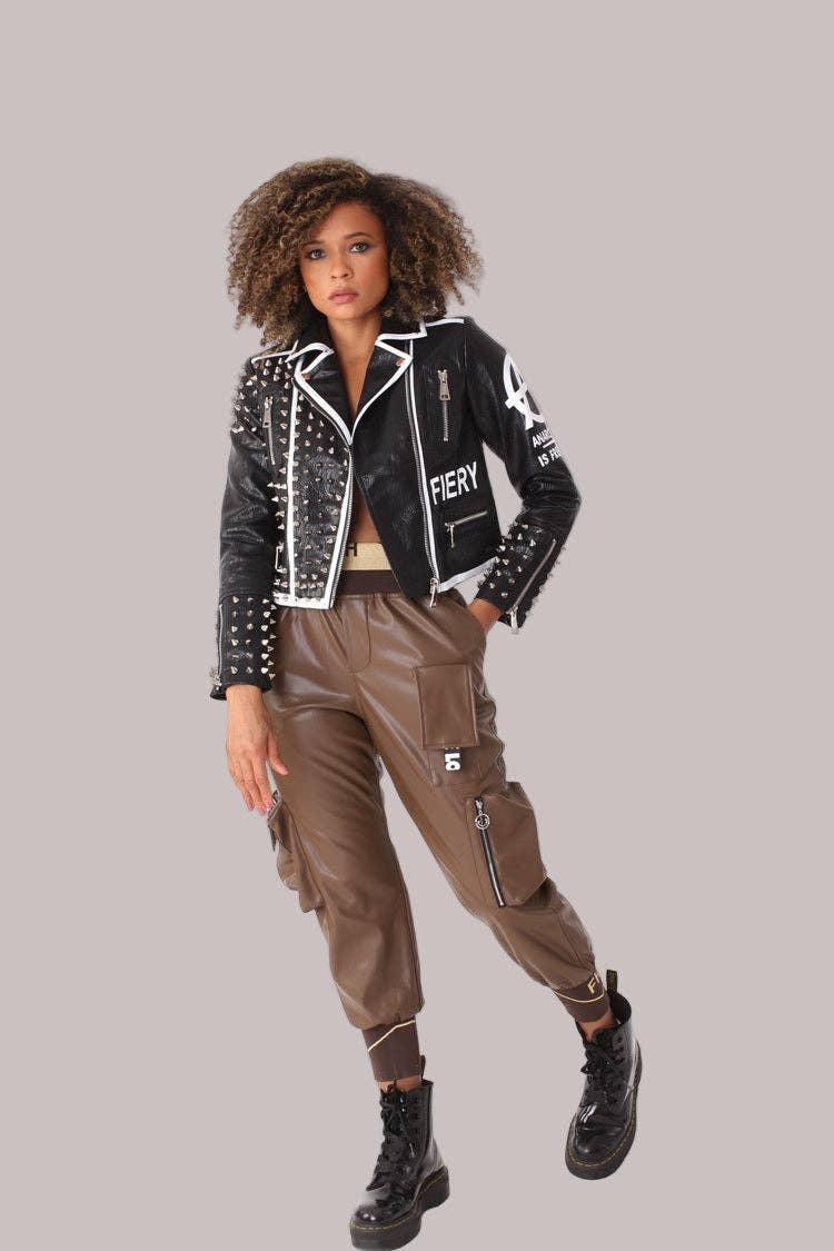 BLACK Studded Leather Jacket -81852 for wholesale on Faire3