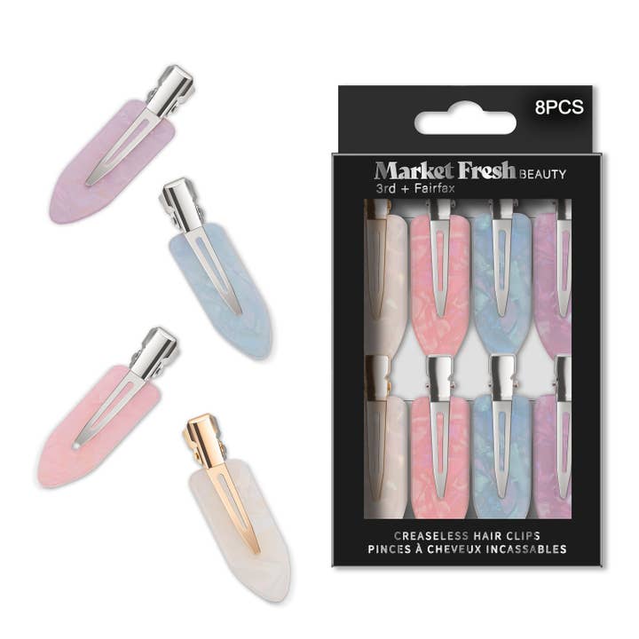 Market Fresh Beauty Creaseless Hair Clips, 8 Pack - No-Crease Hair Styling Clips for Sectioning, All Hair Types, Heat Styling & Makeup Application - White, Pink, and Pearl Clips, Non-Slip & Durable Design for wholesale by Market Fresh Beauty