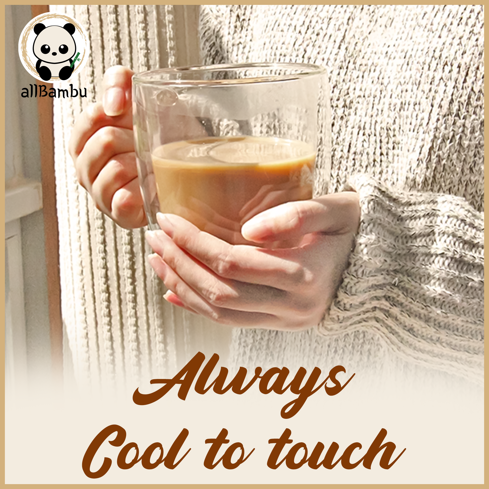 allBambu Inc – Engroshandel Kaffekrus – Dobbeltvægs isoleret glas med bambuslåg - 350 ml6