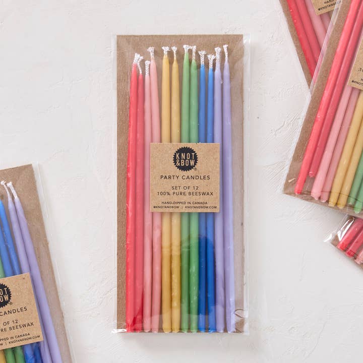 Hand-dipped Pure Beeswax Birthday Candles | Tall Rainbow for wholesale on Faire0
