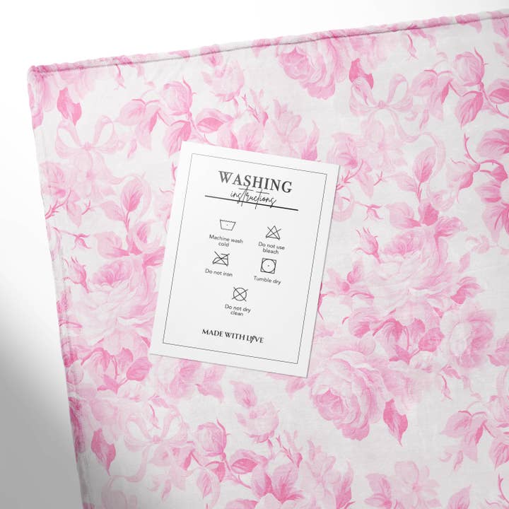 Boutique Monogram - Wholesale Throw Blanket - Fancy Love Pink and Blue Roses Collection Throw Blanket