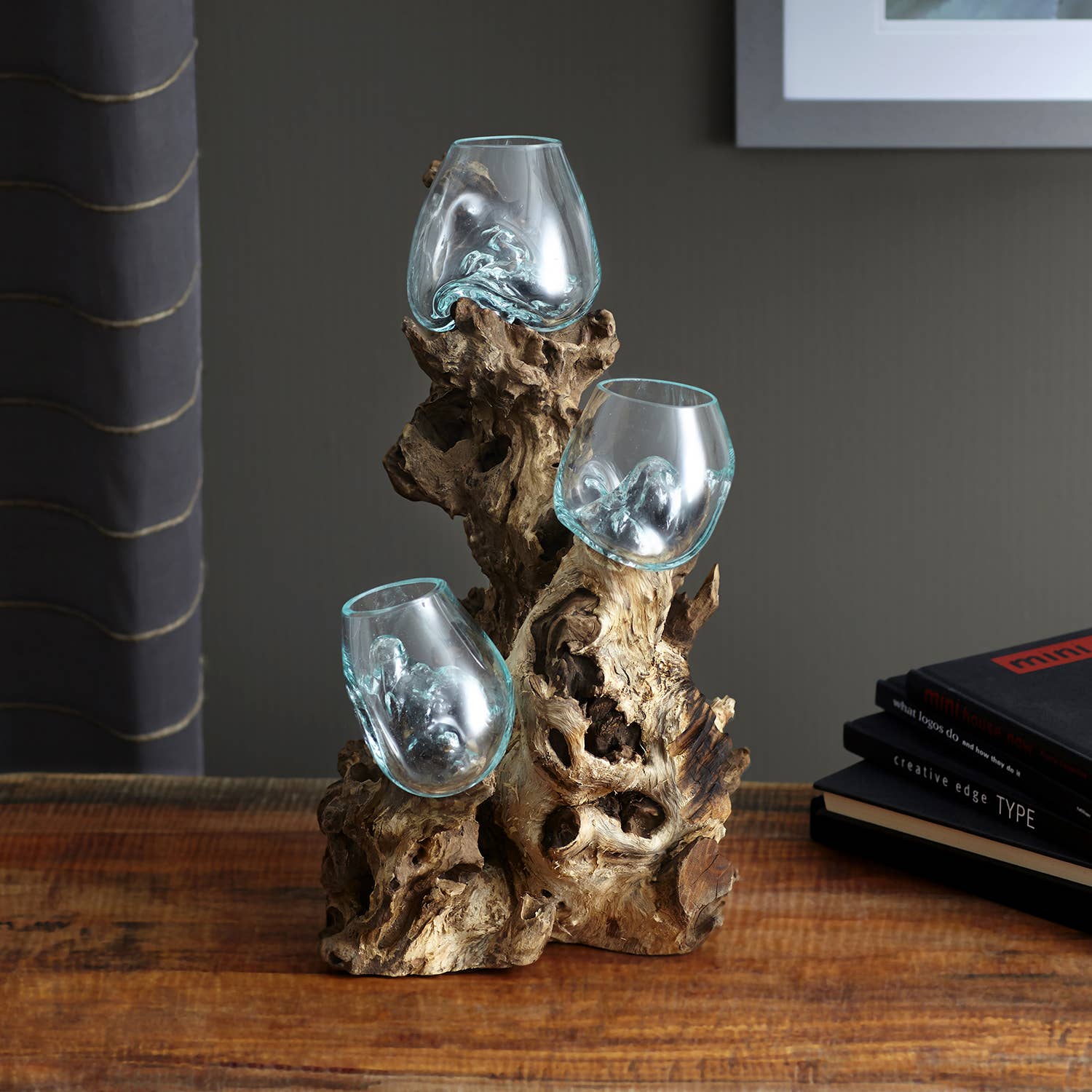 Cohasset Gifts - Wholesale Decorative Tabletop Object - 18" Tall Wood with (3) 10cm Cohasset Molten Glass1