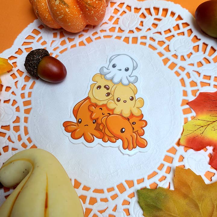 Candy Corn Squid Tower Sticker for wholesale by The Savvy Squid