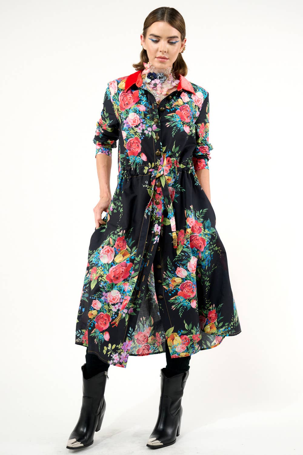 Black Floral Zinnia Shirt-Dress for wholesale on Faire10