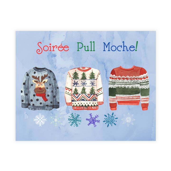 Carte Postale Soirée Pull Moche for wholesale by Postcard Circus