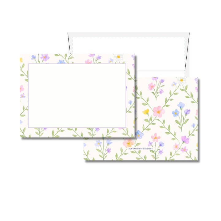 Multi Colored Sweet Floral Notecards – Set of 8, USA Made for wholesale by Duncan Sister Designs