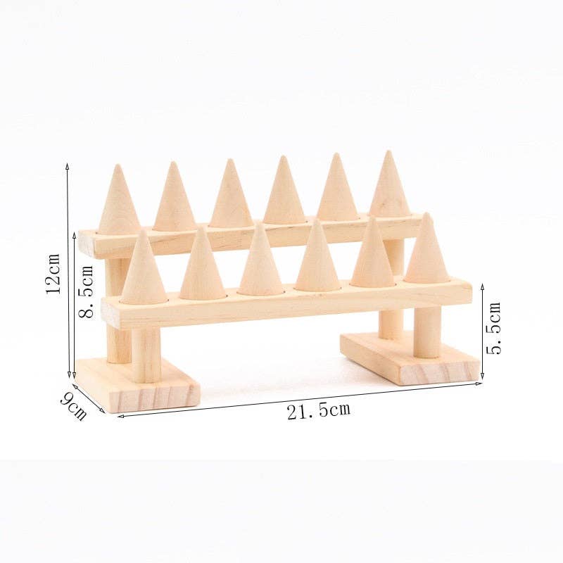Celli Biju - Wholesale Jewelry Stand & Display - Wooden Ring Display with Cones (2 tiers)