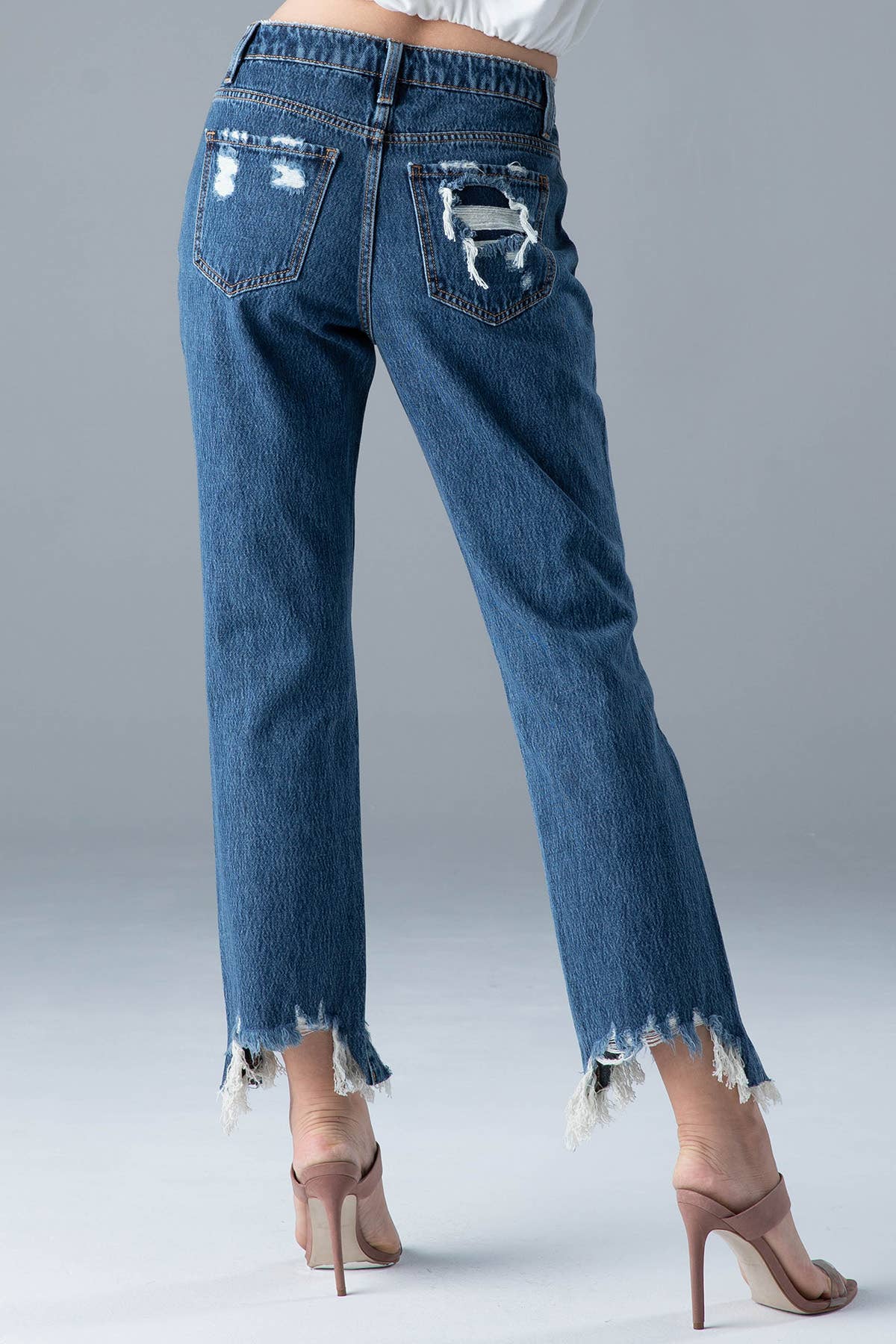 Ceros Jeans - Vente Jean – femme - Jeans en jean droit taille moyenne haute Distress pour femmes3