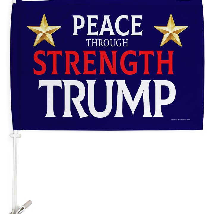 Two Group Flag Co - Wholesale Flag - Peace Through Strength Trump Car Flag Blue