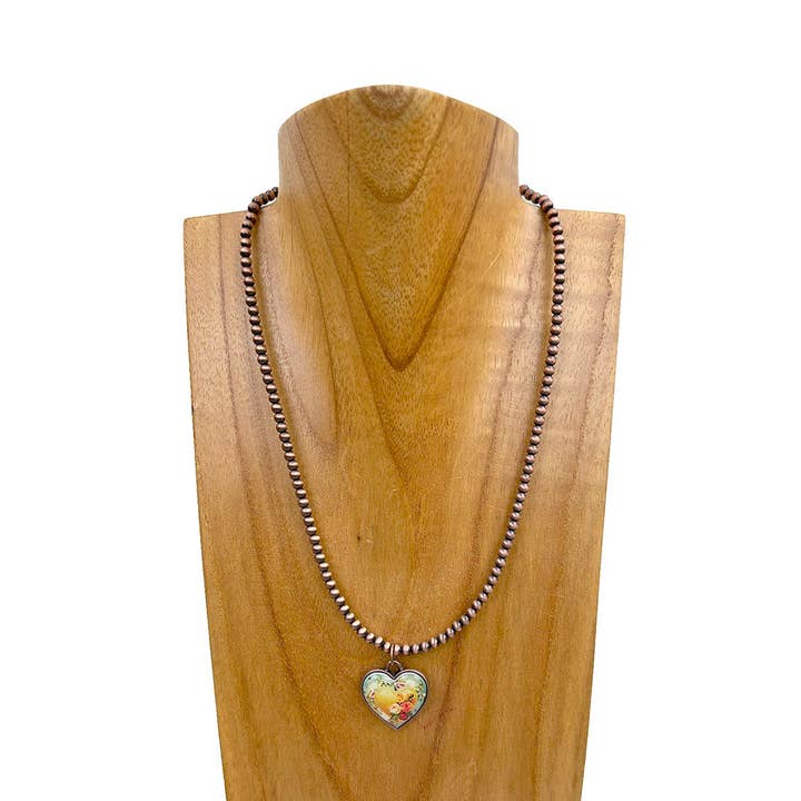 Collana NKY241221-04 con perle Navajo in rame da 17'' e ciondolo a forma di cuore. per la vendita all'ingrosso da parte di Western Elite Jewelry