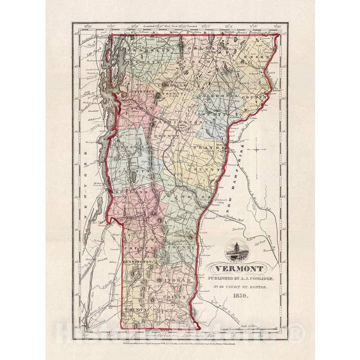 Mapa Histórico - Vermont 1859 para venta al por mayor de Historic Pictoric