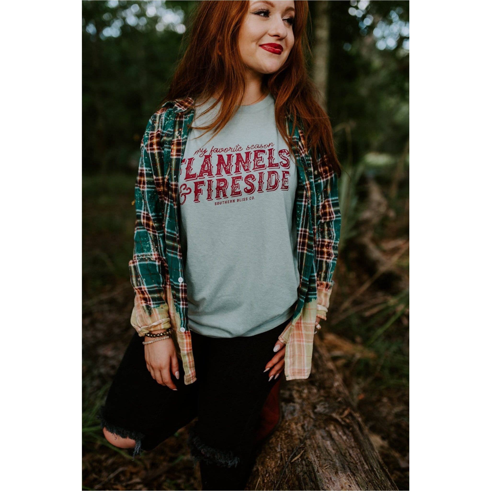 Southern Bliss Co. - Wholesale Screen Printed T-Shirt - Women's - Flannels and Fireside Teal Tee0