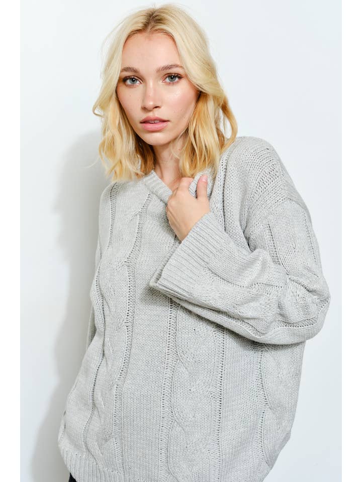 Pretty Garbage - Wholesale Knit Sweater - Women's - PRUDENCE CABLE KNIT SWEATER - Oversized, Fall5