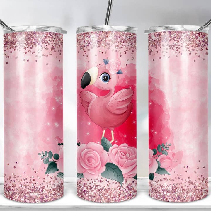 Glitter Pink Flamingo Tumbler for wholesale by Smile Graphics and Design
