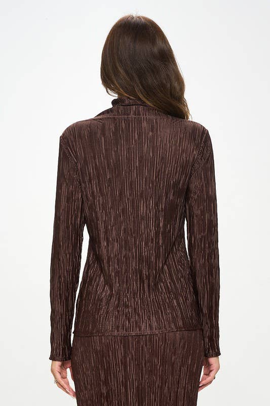 BROWN Made in USA Plisse Long Sleeve Mock Neck Top for wholesale on Faire3