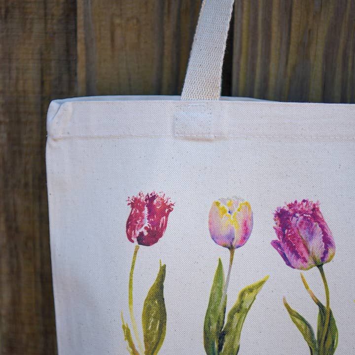 Alla Dickson Art - Wholesale Tote Bag - Women's - Floral Tote Bag Tulip Bag Flower Canvas Tote Spring Tote