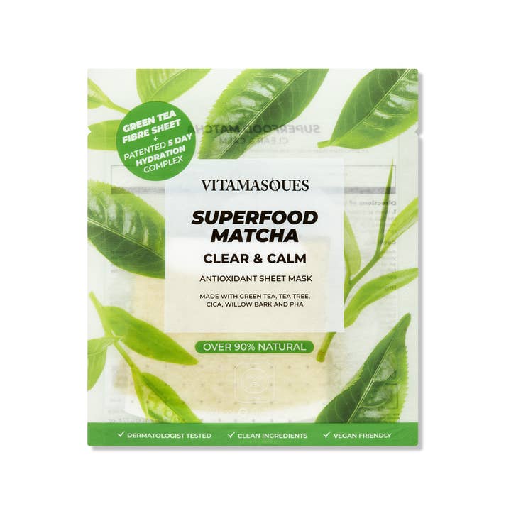 Vitamasques – wholesale Skincare face mask – SUPERFOOD MATCHA CLEAR & CALM ANTIOXIDANT FACE SHEET MASK