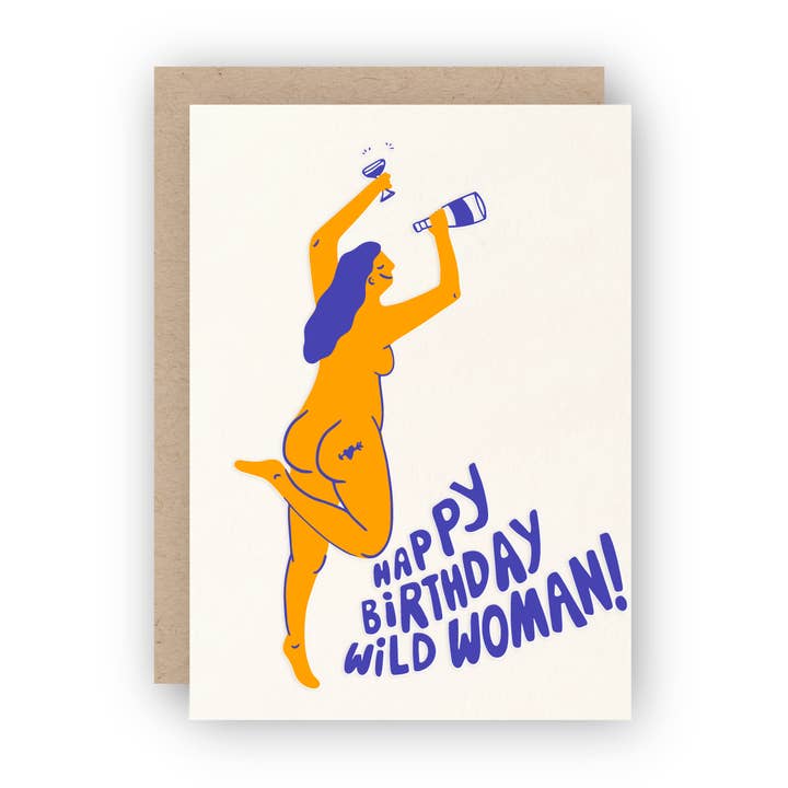 Half Pint Studio - Wholesale Birthday Card - Happy Birthday Wild Woman Letterpress Greeting Card