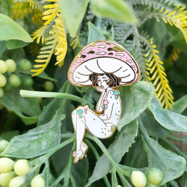 Cotton Candy Mushroom Girl - Hard Enamel Pin for wholesale by Sugar Lich
