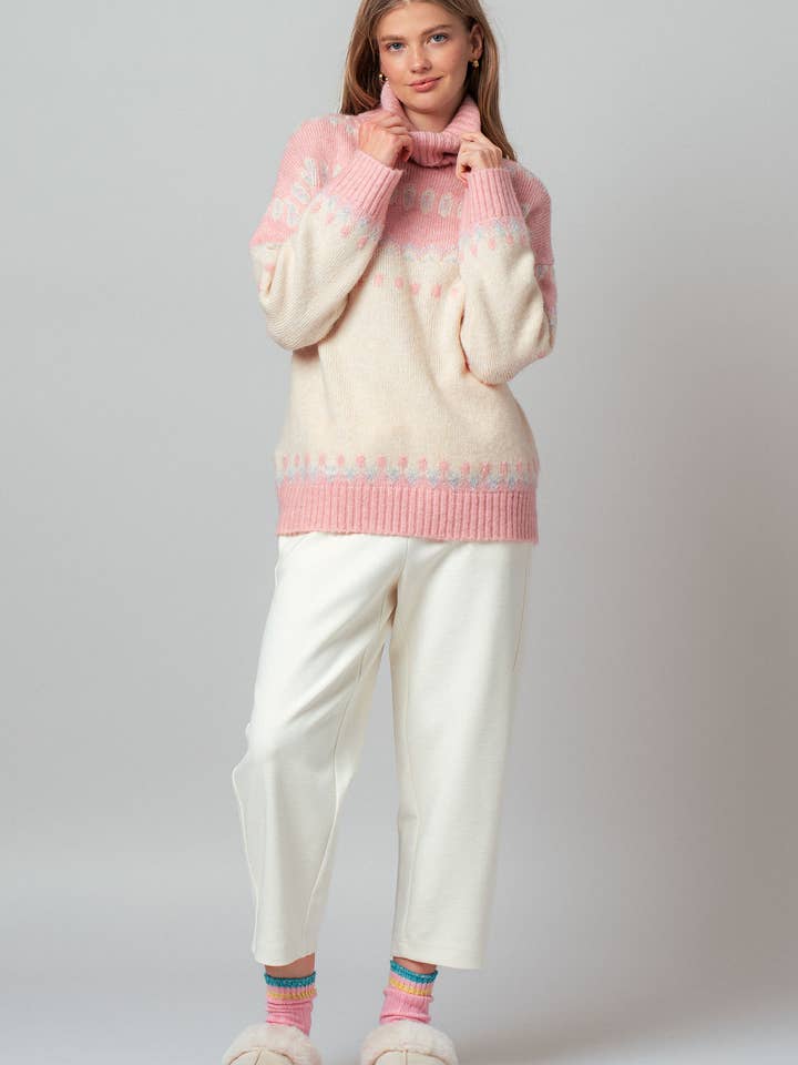 Urban Daizy - Wholesale Knit Sweater - Women's - Relaxed Fit Fair Isle Turtleneck Sweater4