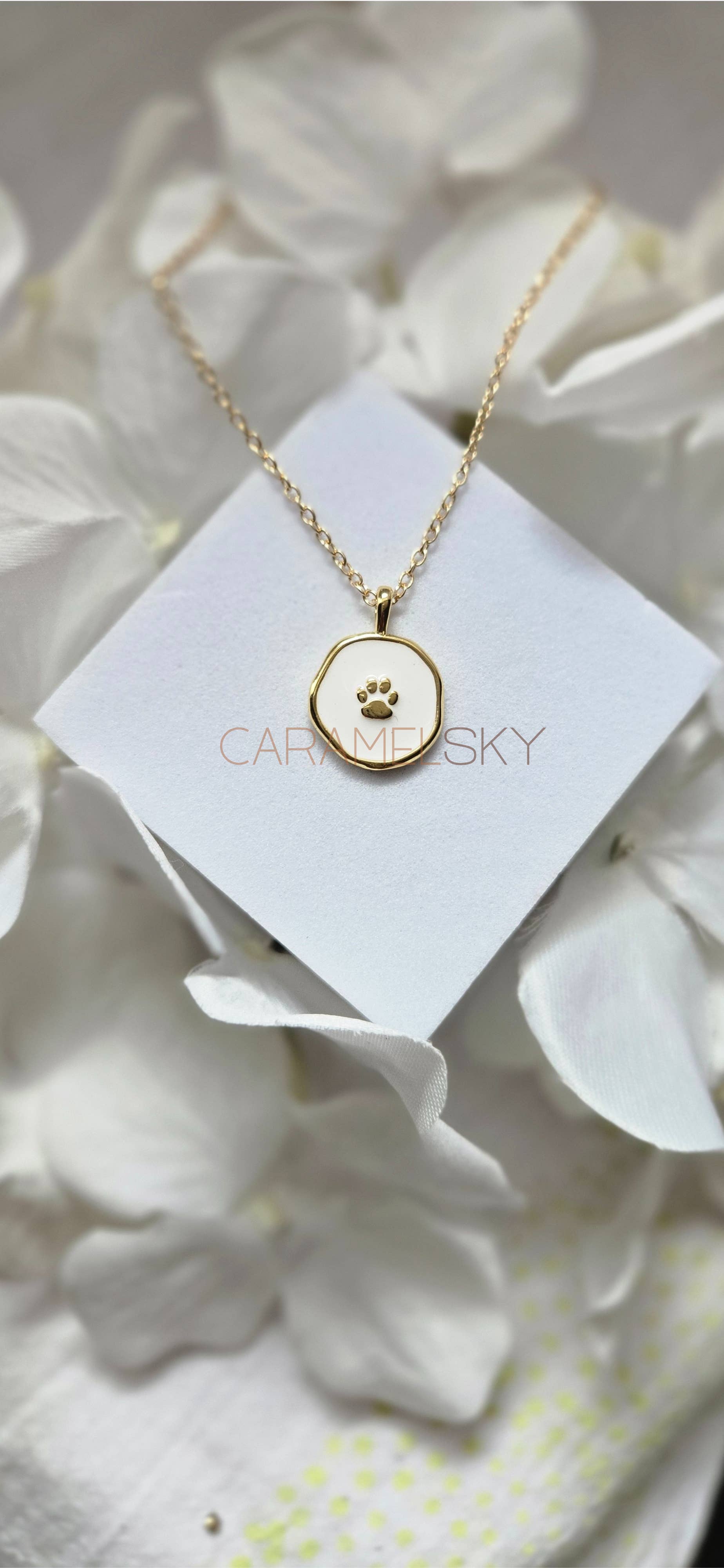 Caramel Sky - Wholesale Pendant/charm necklace - 18k Gold Plated Paw Print Necklace, Pet Lover's Jewelry