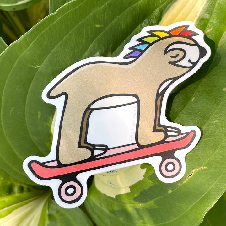 Skateboarding Sloth Sticker for wholesale by Stuck On Good Design