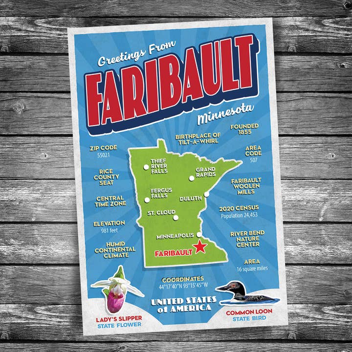 Greetings from Faribault MN Postcard | Set of 8 for wholesale by Christopher Arndt Postcard Co.