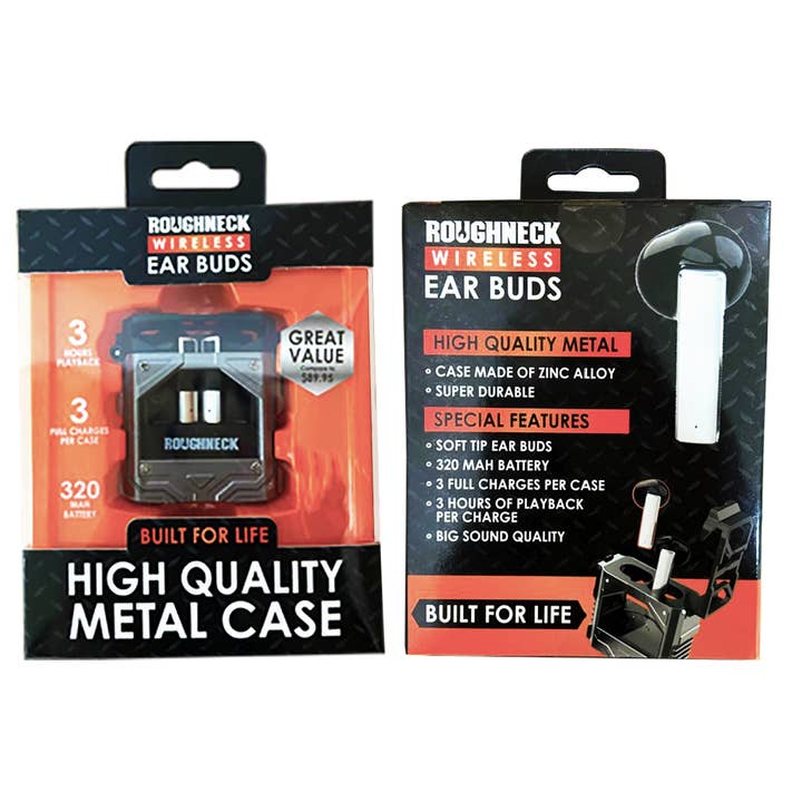 Novelty Brands - Wholesale Headphones - ROUGHNECK METAL BLUETOOTH WIRELESS EARBUDS- 6/DISPLAY