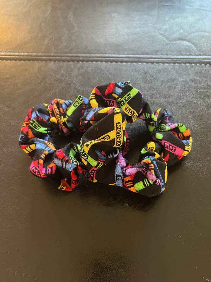 crayon Back to School Scrunchie for wholesale by Jbird Handcrafted