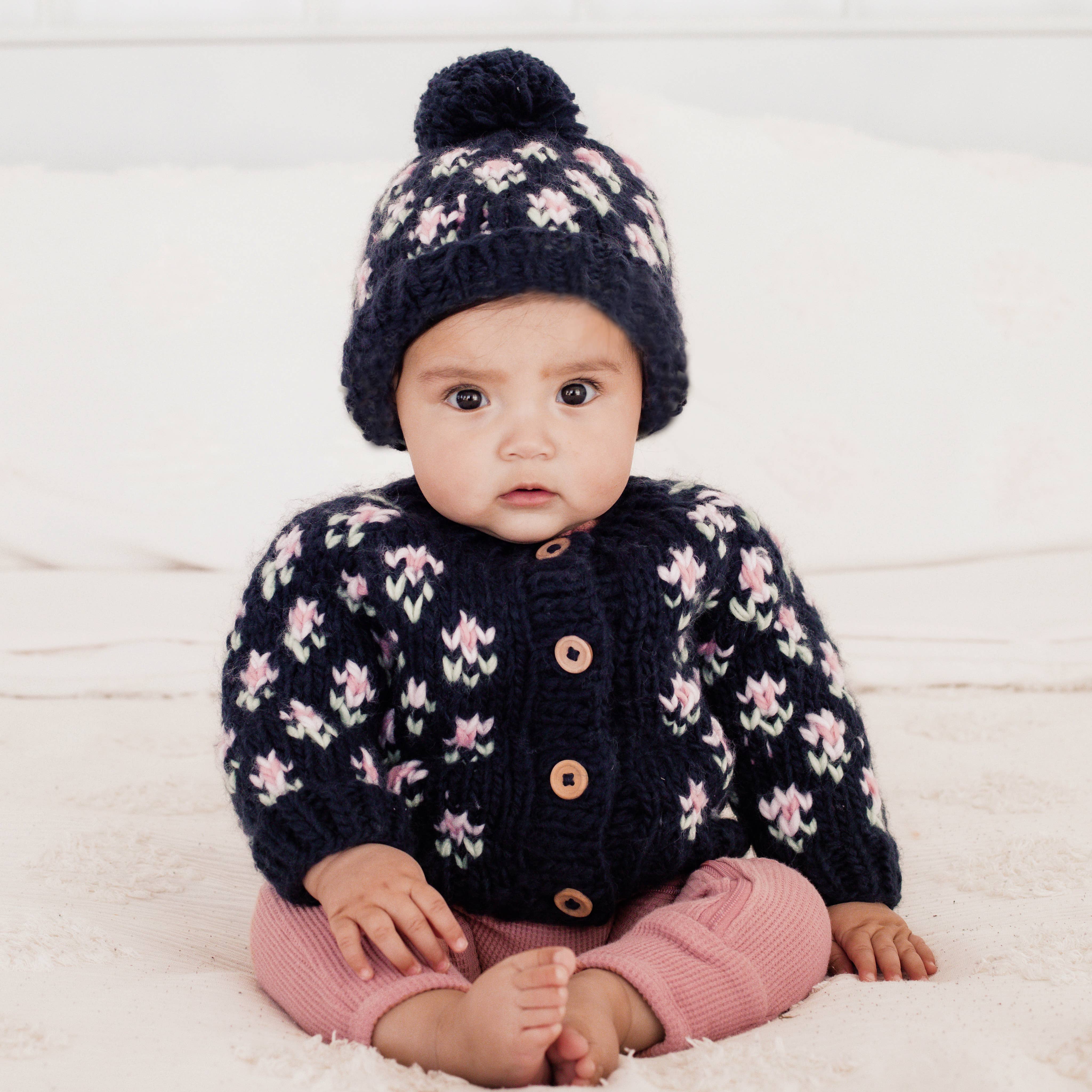 Huggalugs - Wholesale Beanie - Kids - Bitty Blooms Indigo Beanie Hat for Baby & Kids2