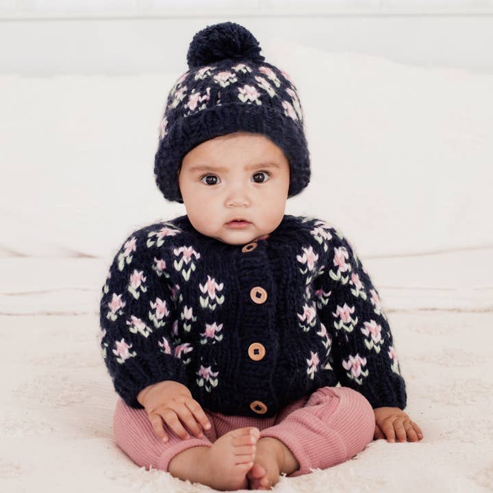 Huggalugs - Wholesale Beanie - Kids - Bitty Blooms Indigo Beanie Hat for Baby & Kids2
