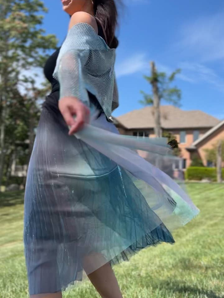 Metalisk skimrande Plisserad mesh Kjol (Silver/Svart Grön) för wholesale av Ellyndale