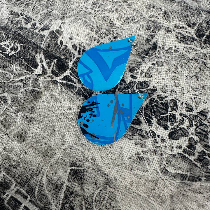 Not Nice - Wholesale Dangle Earrings - Blue Graffiti upcycled earrings