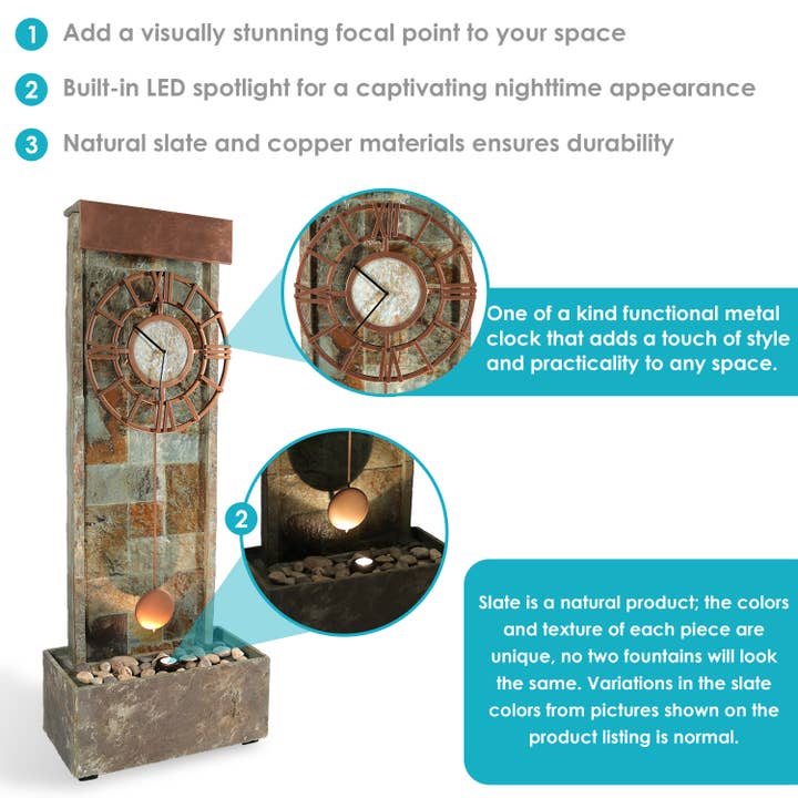 Sunnydaze Decor - Wholesale Outdoor Ornament/Decor - Slate/Copper Clock Waterfall Fountain with Lights - 49 in