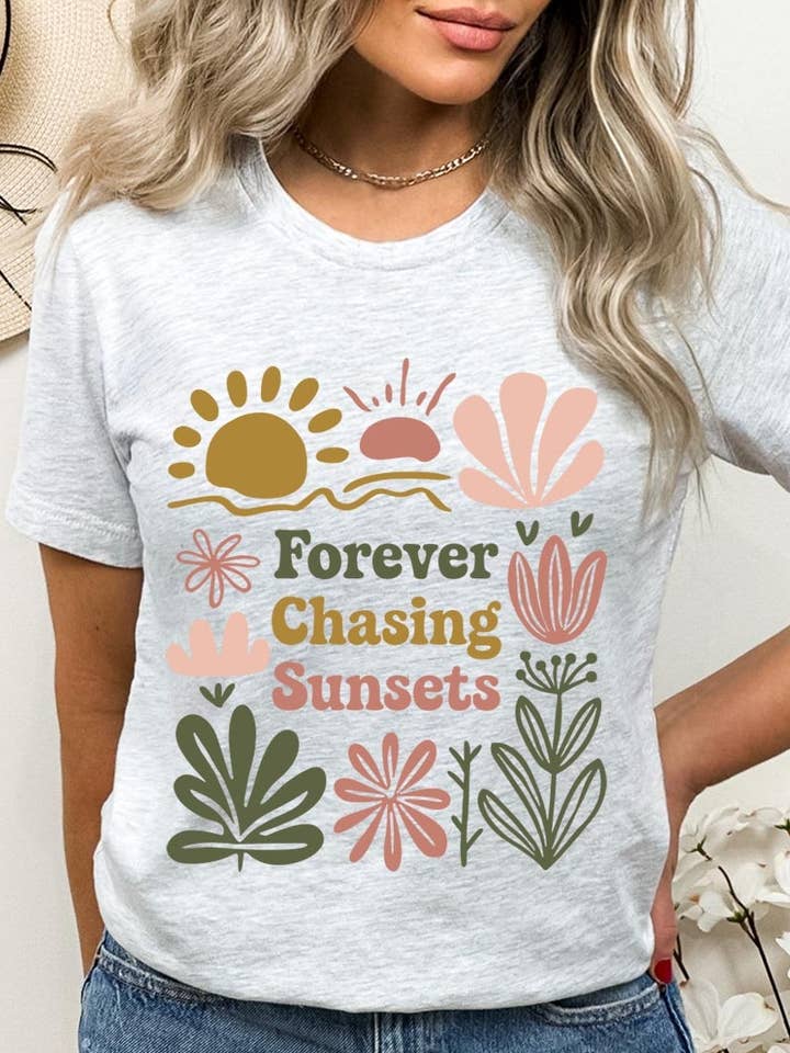 Pink Irene Wholesale - Wholesale Shirt - Women's - Forever Chasing Sunsets Graphic Tee0