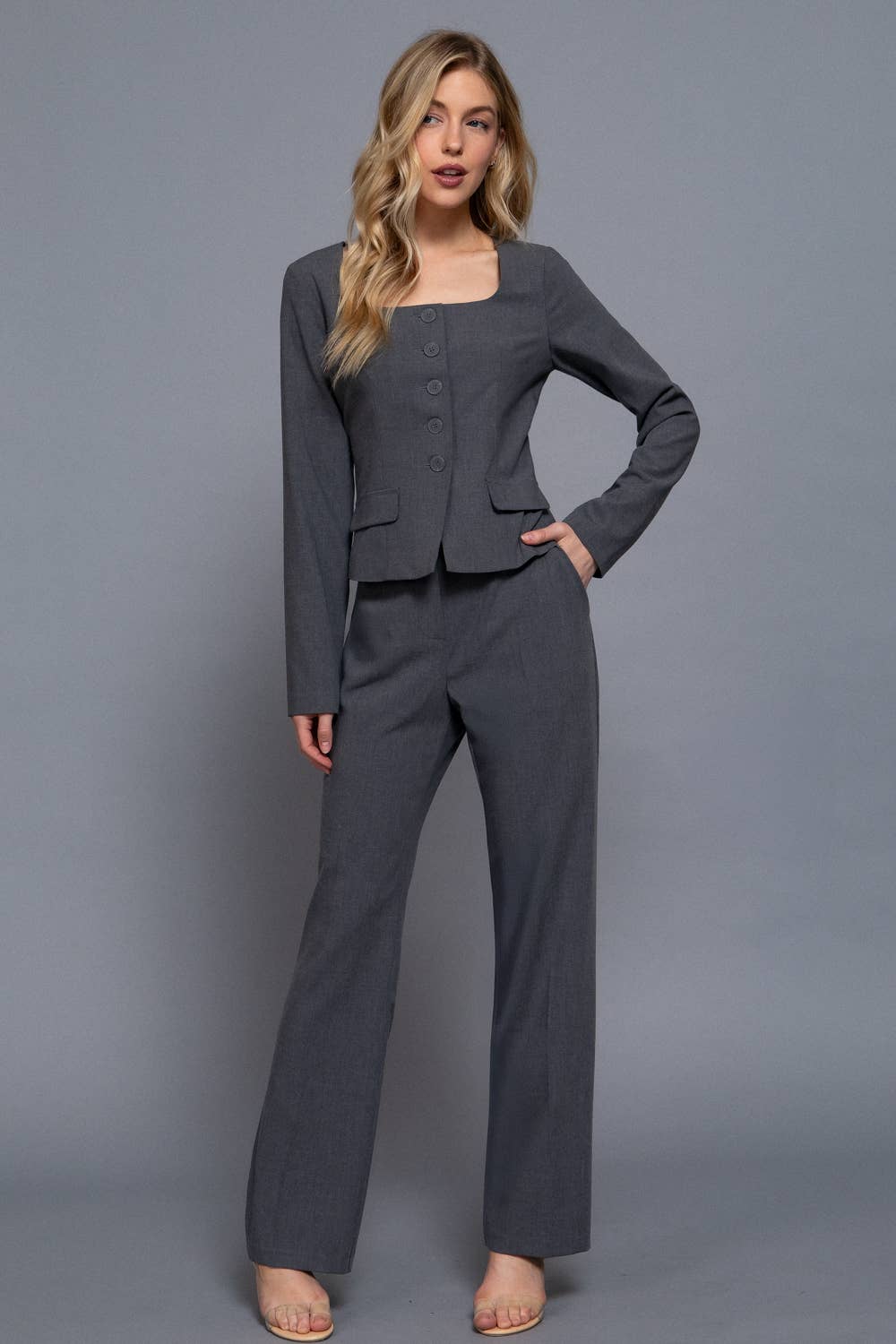 Active Basic | Active USA - Wholesale Blazer - Women's - Long Sleeve Square Neck Body Fitted Blazer2