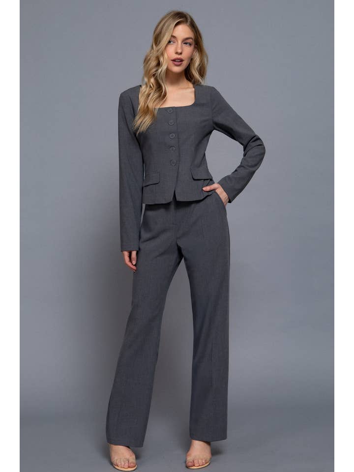 Active Basic | Active USA - Wholesale Blazer - Women's - Long Sleeve Square Neck Body Fitted Blazer2