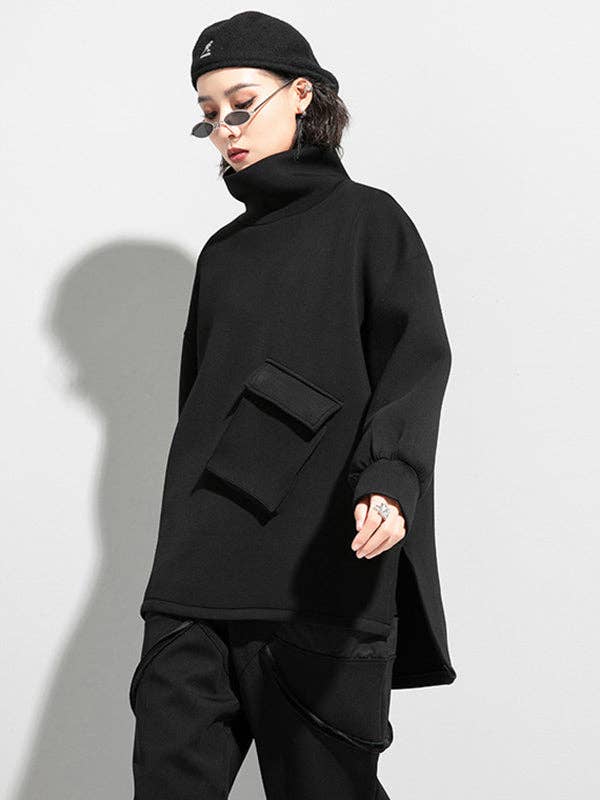 BLACK Thicken High-Neck T-Shirts Sweatshirt Tops for wholesale on Faire