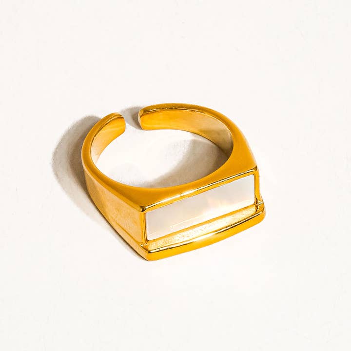 Sawyer 18K Gold Non-Tarnish Rectangle Shell Statement Ring for wholesale on Faire