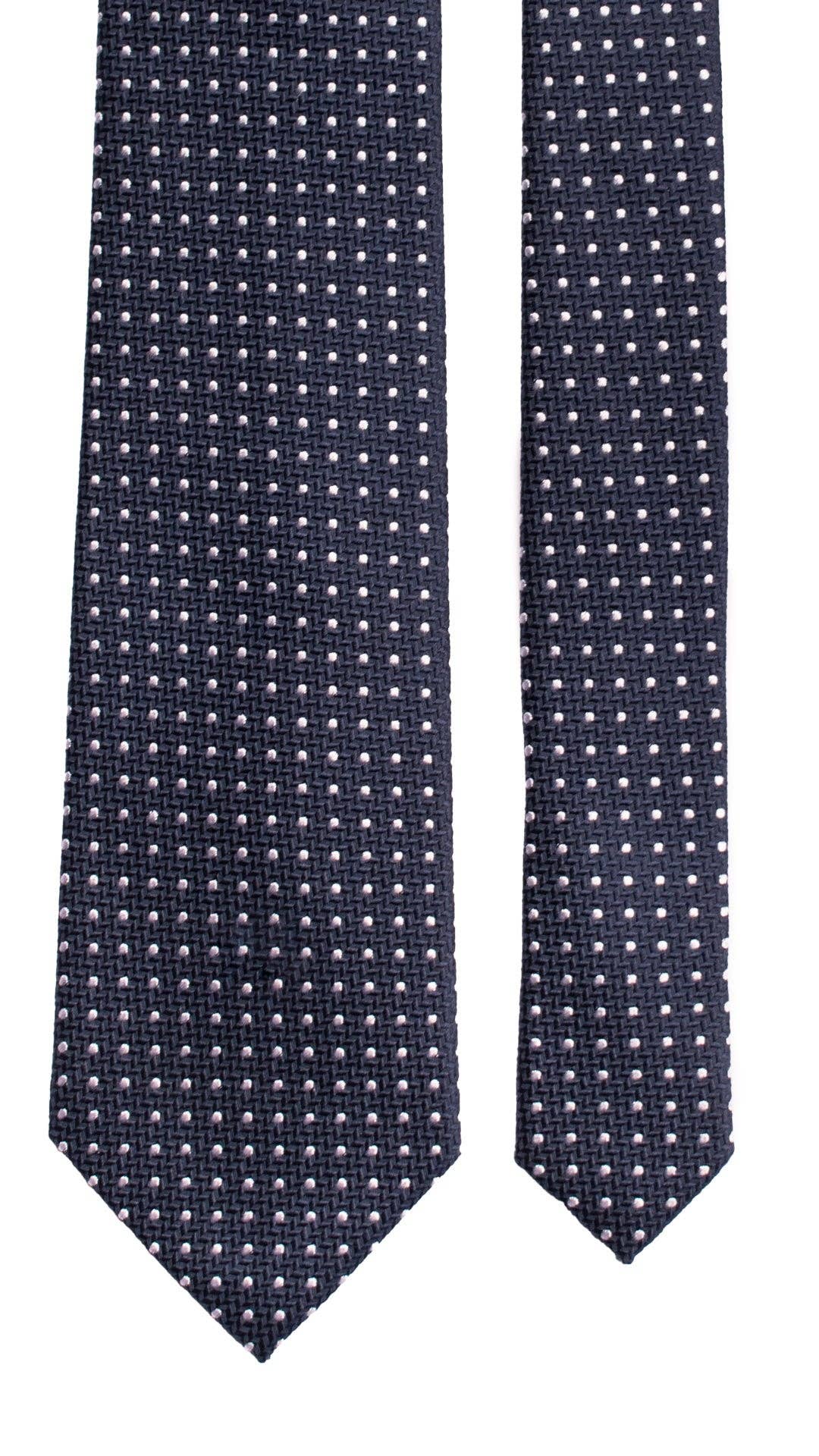 Graffeo Cravatte - Wholesale Necktie - Men's - Blue Silk Formal Tie with Silver Gray Polka Dots CY69261