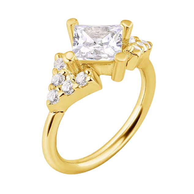 Monarch Seamless Ring – 14K Gold Square-Center & Micro-Gem Crown Design for wholesale by Piercing-zone